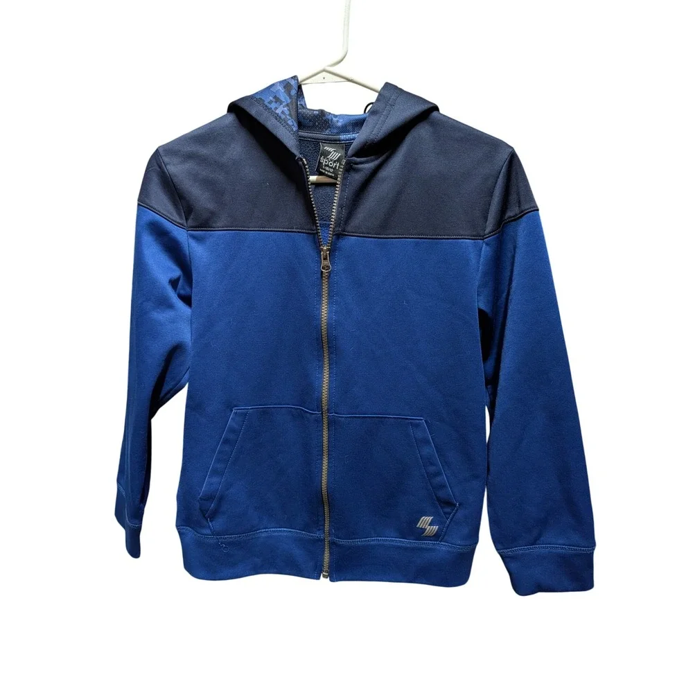 Childrens Place Sport Boys Blue Colorblock Full Zip Hoodie L 10/12 Digital Camo